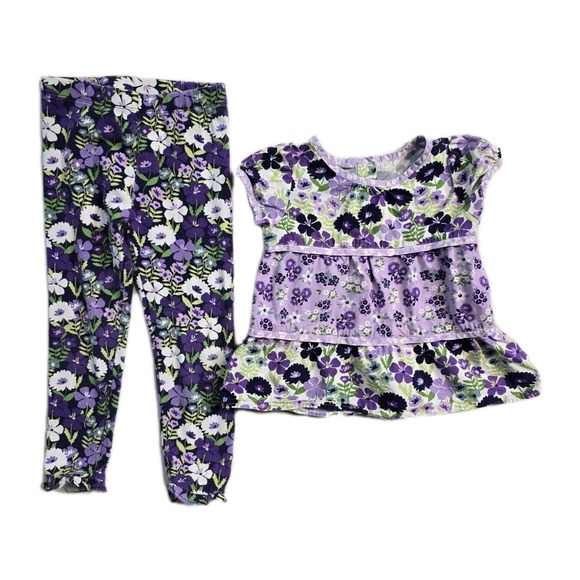 Gymboree Girls Swing Top And Leggings 4 T Purple Floral Lot Of 2